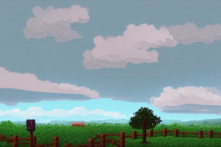 Image similar to landscape, summer, rain, evening, beautiful cloud, quiet, no people, sharp focus, intricate, trending on artstation, trending on deviantart, pixelart, pixelperfect, pixel art, pixel, color limit, nearest neighbor, hard edges