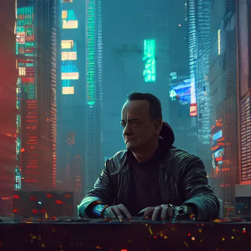 cyberpunk tom hanks, macro, vibrant, 30mm photography, Stable Diffusion OpenArt