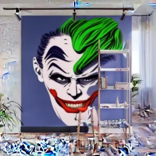 Image similar to Wall mural portrait of the joker, urban art, pop art, artgerm, by Roy Lichtenstein