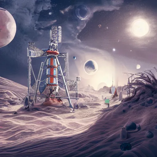 Image similar to An amusement park on the moon, highly detailed, extremely graphic, trending on artstation, deviant art, 8K UHD, professional masterpiece