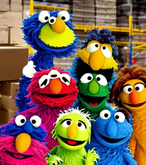 Prompt: sesame street the count working in a warehouse