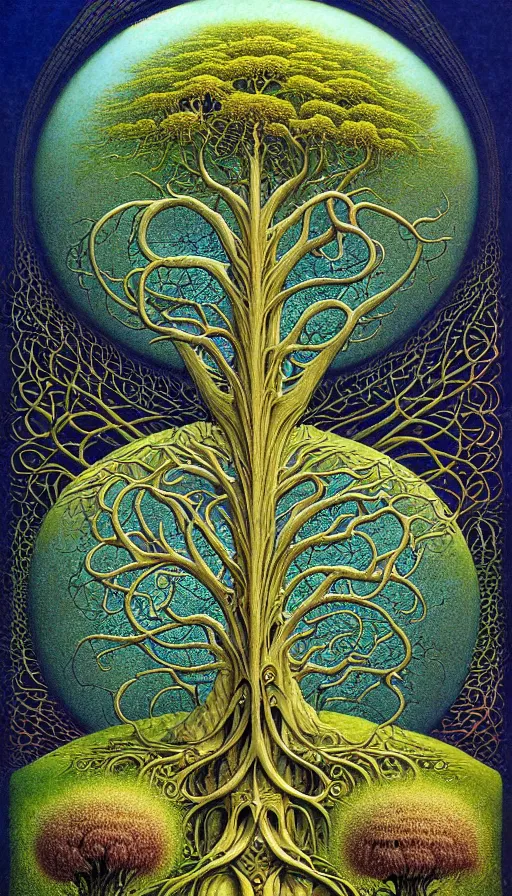 Image similar to tree of life by roger dean and andrew ferez, art forms of nature by ernst haeckel, divine chaos engine, symbolist, visionary, art nouveau, botanical fractal structures, organic, detailed, realistic, surreality