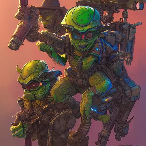 Prompt: goblin recon squad colorful, fantasy, intricate, highly detailed, digital painting, hq, trending on artstation, illustration, style of stanley artgerm and greg rutkowski and dan mumford