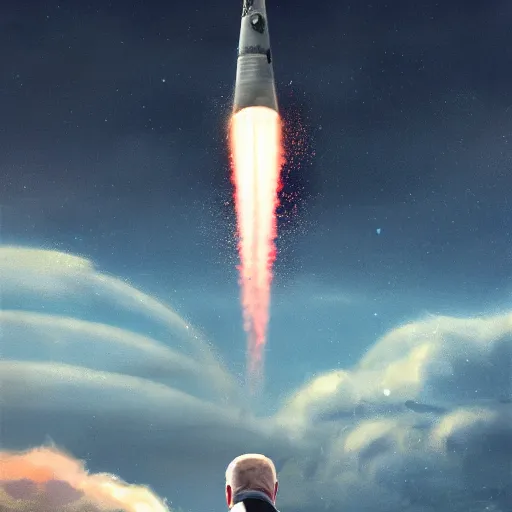 Prompt: joe biden riding a nuclear warhead falling through the sky down to earth, 4 k trending on artstation,