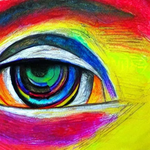 Prompt: colorful abstract minimalist painting of many human eyes. Oil pastel