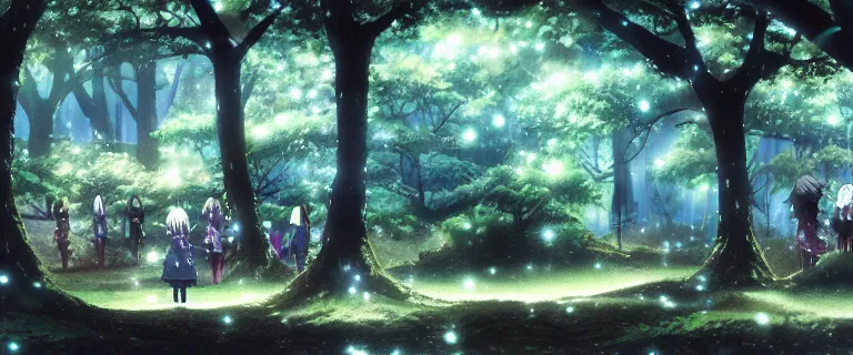 Image similar to detailed exterior of a dark mystical forest, anime key visual