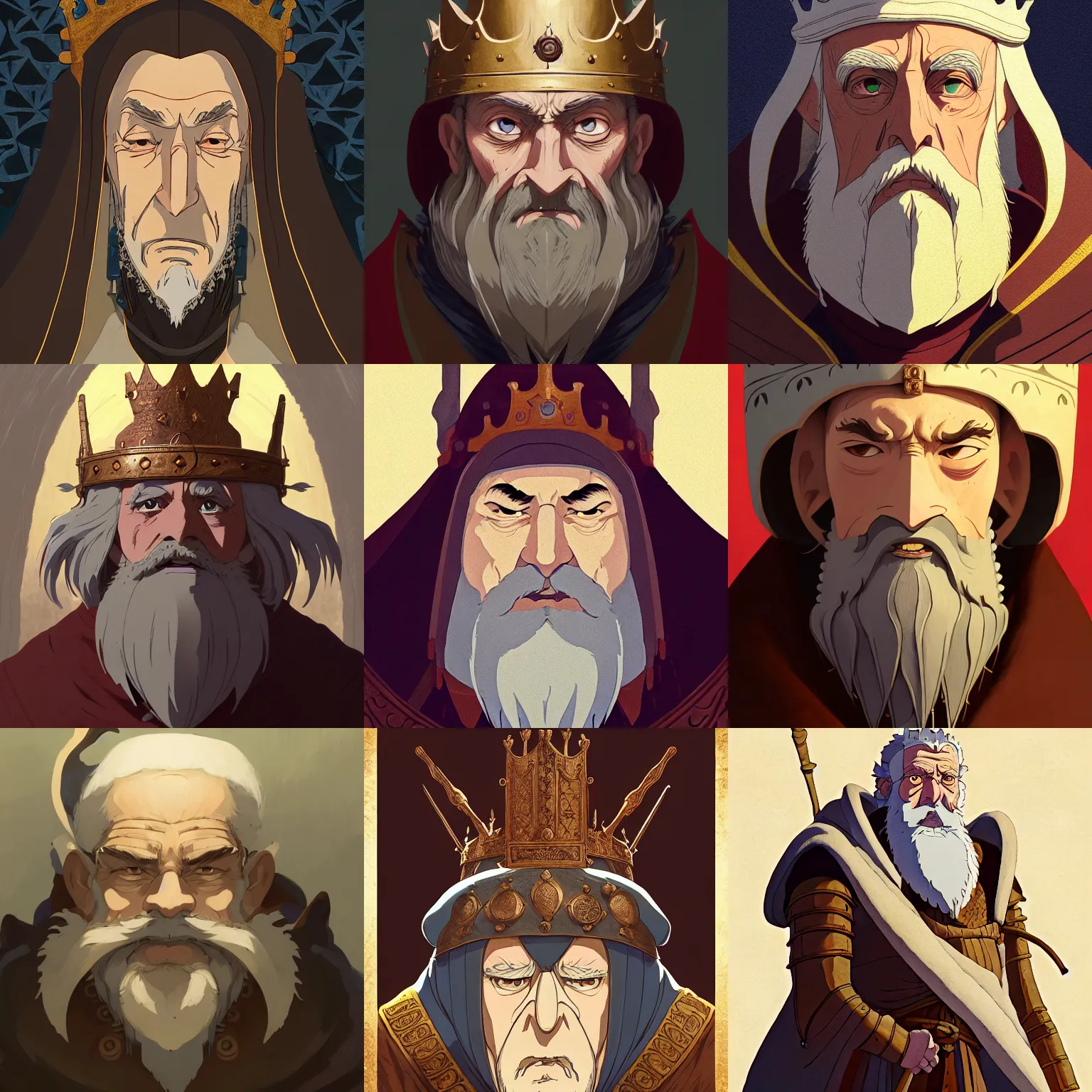 Prompt: portrait of a medieval old king, artstation, cartoon, elegant, highly detailed, digital painting, concept art, smooth, sharp focus, illustration, art by studio ghibli, makoto shinkai, don bluth, fujita goro, jean giraud, atey ghailan, akihiko yoshida, tom whalen, anton fadeev 8 k