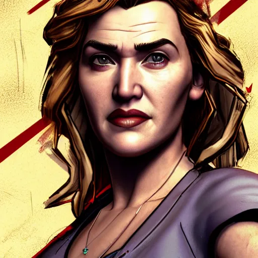 Prompt: kate winslet portrait, borderlands, tales from the borderlands, the wolf among us, comic, cinematic lighting, studio quality, 8 k