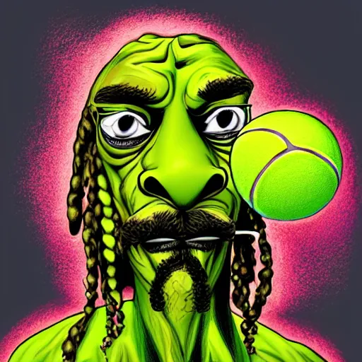 Image similar to snoop dogg, tennis ball monster ,tennis ball, digital art, fantasy,chalk, magic, trending on artstation, ultra detailed, professional illustration by Basil Gogos