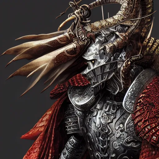 Prompt: a samurai with dragon armor by alex gray and android jones, karol bak, ayami kojima, amano, concept art, character design, fantasy, 3 d, 8 k resolution
