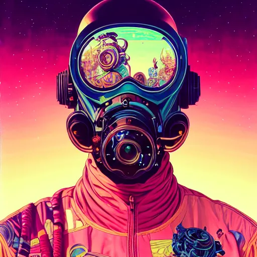 Image similar to high quality high detail portrait of a diesel punk in an alien world,, tristan eaton, victo ngai, artgerm, rhads, ross draws, hyperrealism, intricate detailed, alphonse mucha, 8 k, sci - fi, pastel colors, artstation,