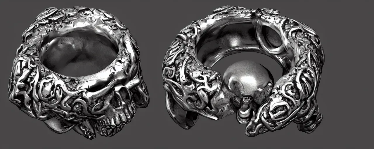 Prompt: simple magic ring of poison, ring, skull, wax, black, smooth shank, crystals, engravings, product design, jewelry, art by gerald brom, greg rutkowski and artgerm and james jean, photo realism, unreal engine, c 4 d