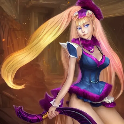 Image similar to seraphine from league of legends brushing her hair