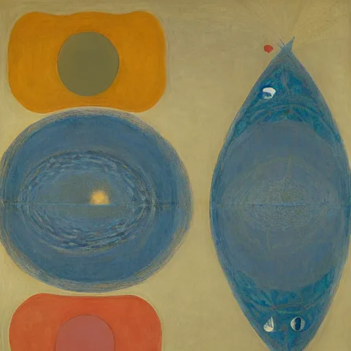 Prompt: two cods talking to eachother in deep sea, art by hilma af klint