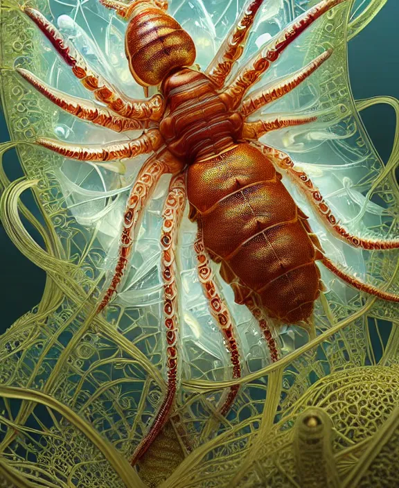 Prompt: intricate ornate opulent transparent clear see - through portrait of a playful beautiful starfish mollusk beetle, fractal, adorable, childlike, overgrown biopunk jungle environment, ultra realistic, concept art, art nouveau, photorealistic, octane render, 8 k, unreal engine. art by christopher marley and artgerm and greg rutkowski and alphonse mucha