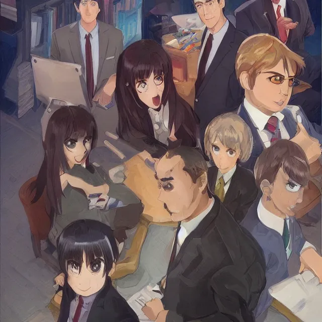 Prompt: netflix's the office anime reboot, promo, digital painting, artstation, concept art, smooth, sharp focus, illustration, art by konstantin korovin and daniel f. gerhartz and john howe