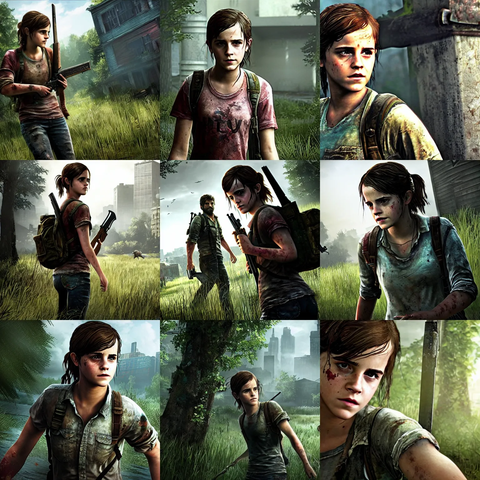 Prompt: teen emma watson in the last of us, ps 4, video game still