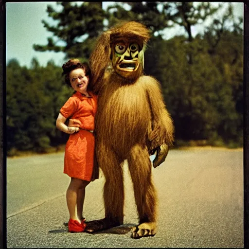 Prompt: midcentury kodachrome photograph big foot