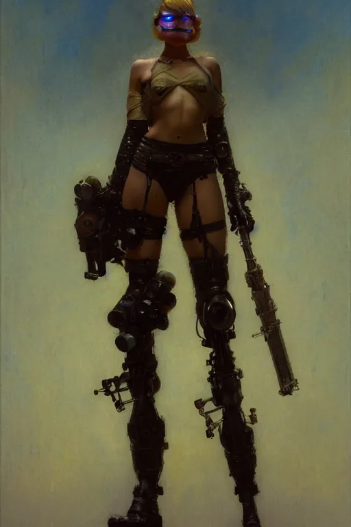 Image similar to full character portrait max mad cyberpunk, machinist tech solider girl character design, painting by gaston bussiere, katsuya terada, nc wyeth, greg rutkowski, craig mullins, vermeer, frank frazetta, tom of finland, trending on artstation, jeffery catherine jones