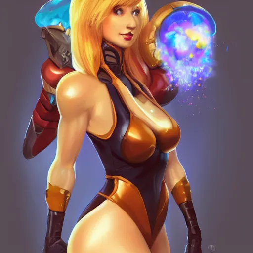 Image similar to portrait of beautiful Samus Aran, League of Legend illustration by Sam Youn:3, profile picture by Gil Elvgren:3, asymmetrical, Organic Painting, Ambient Occlusion:3, Matte Painting, bold shapes, hard edges, street art, trending on artstation, realistic:2 by Rob Rey:5