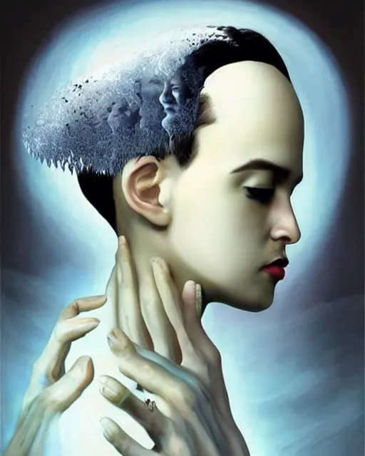 Image similar to saint themed surrealist portrait art in the styles of igor morski, jim warren, and aida muluneh, intricate, hyperrealistic, accurate facial details, profile picture with chromakey!!!!! background, volumetric lighting