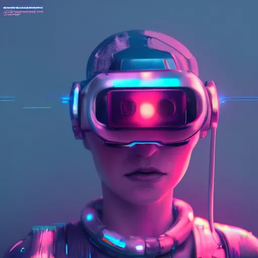 Image similar to cyberpunk concept cool girl cyborg bot, cinema 4 d, galaxy, ufo, space sci - fi, wearing vr goggles, illustration, portrait, pastel neon textured background night, trending on artstation, greg rutkowski, octane rendered, 1 2 k, detailed,