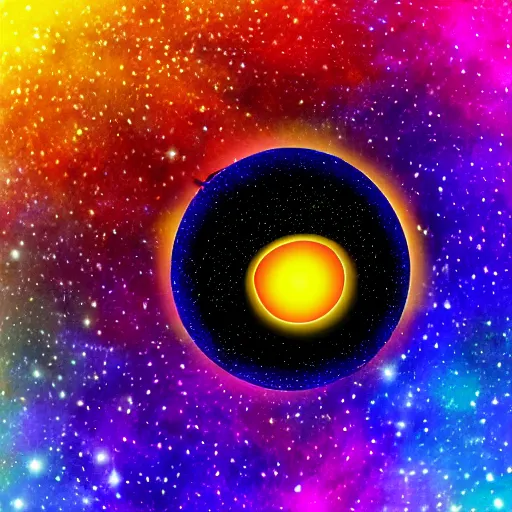 Prompt: a bright universe with many stars inside an egg, vivid colors, detailed photo