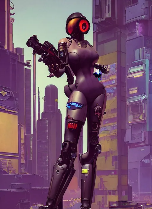 Image similar to powerful cyberpunk pilot. portrait by john philip falter and will eisner and gil elvgren and pixar. full body. realistic proportions. overwatch, rb 6 s, cyberpunk 2 0 7 7, blade runner 2 0 4 9 concept art. cel shading. thick lines.