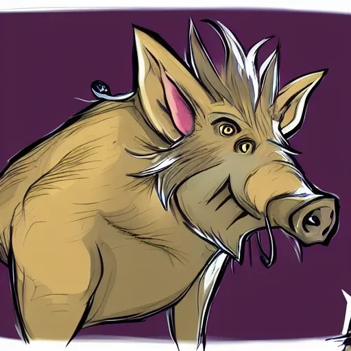 Image similar to portrait of serious wild boar, cartoon, mystical, rpg character, d & d, humblewood art style, concept art, fantasy