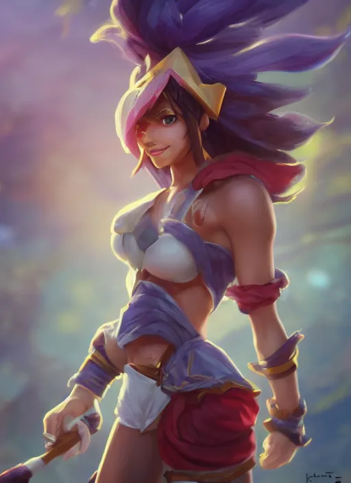 Image similar to taliyah, from league of legends, in shape, cosplay, exhibant au naturel, jungling, hyper detailed, digital art, trending in artstation, cinematic lighting, studio quality, smooth render, unreal engine 5 rendered, octane rendered, art style by klimt and nixeu and ian sprigger and wlop and krenz cushart