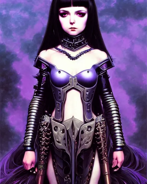 Prompt: portrait of beautiful cute goth girl in warhammer armor, art by kuvshinov ilya and wayne barlowe and gustav klimt and artgerm and wlop