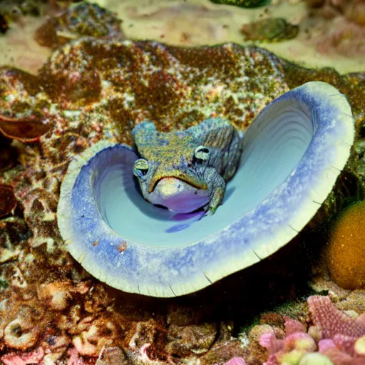 Image similar to toad hiding in giant clam