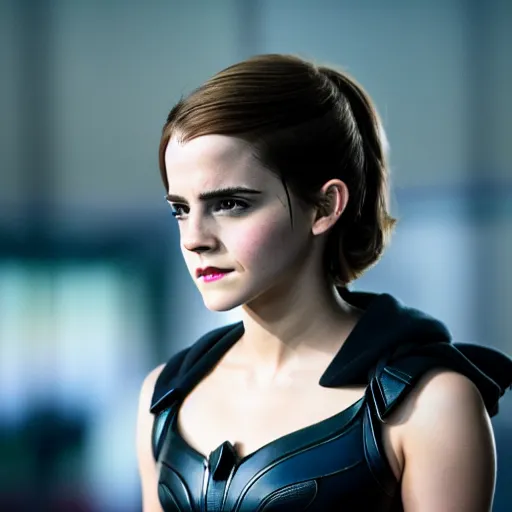 Image similar to Emma Watson as Catwoman, XF IQ4, f/1.4, ISO 200, 1/160s, UHD, crisp, Sense of Depth, Depth Layering, AI enhanced, HDR, in-frame