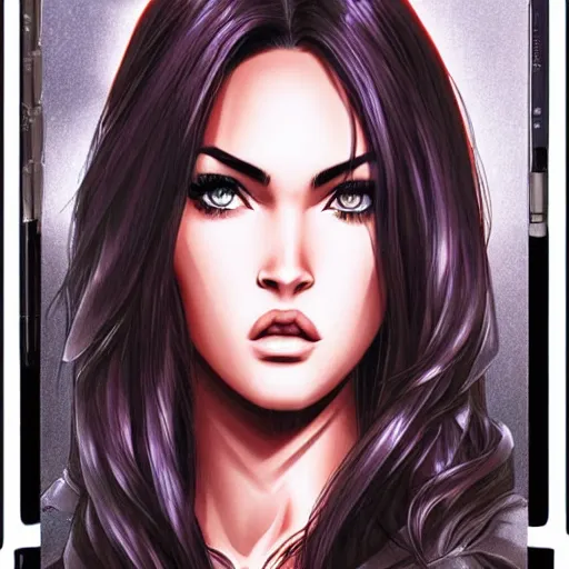Image similar to a manga caricature of Megan Fox drawn by Sakimichan and Artgerm, epic, dramatic lighting, highly detailed, crisp and intricate, 8k