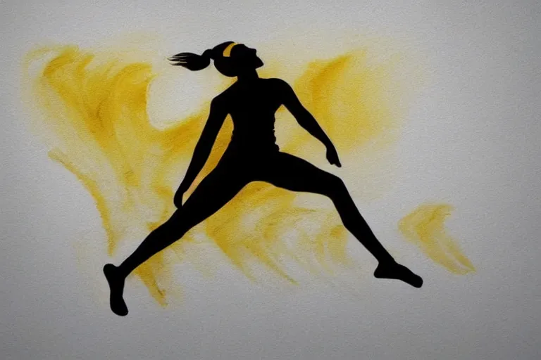 Image similar to beautiful serene volleyball player, healing through motion, life, minimalistic golden and ink airbrush painting on white background