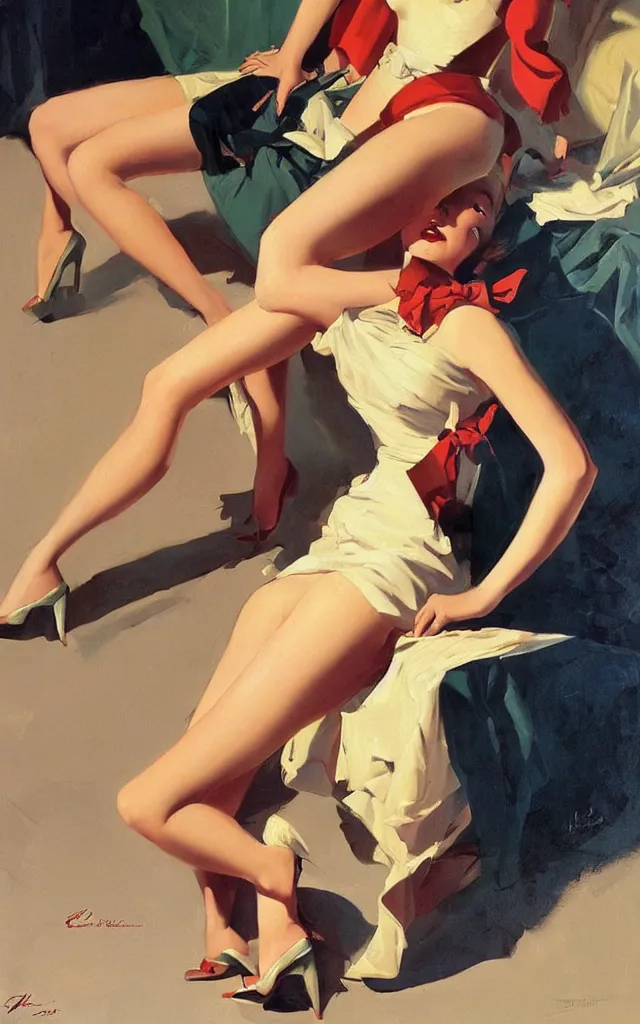 Image similar to a beautiful painting representative of the art style of gil elvgren