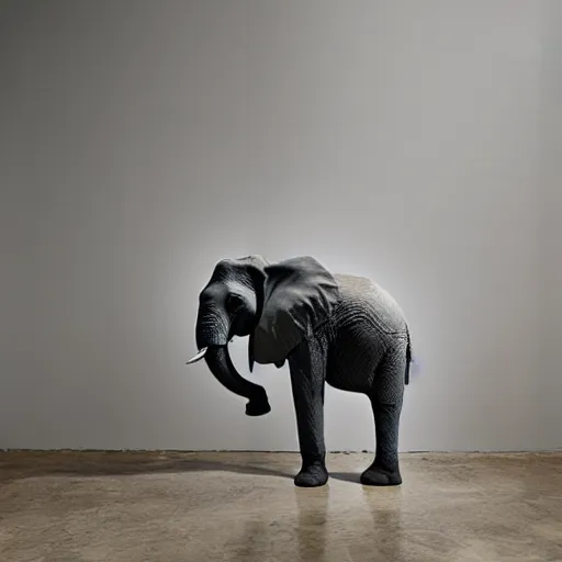 Image similar to a desk in the shape of an elephant with grey accents designed by antony gormley, advertising photography