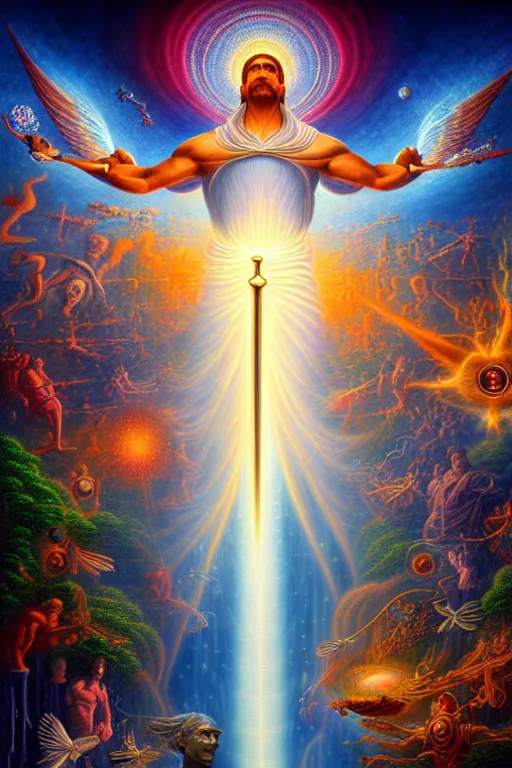 Prompt: a photorealistic detailed image of spiritual evolution, science, divinity, utopian, triumphant, cinematic, epic, grandiose, moody, mathematics, futuristic, by jason felix, kinkade, lisa frank, wpa, public works mural, socialist