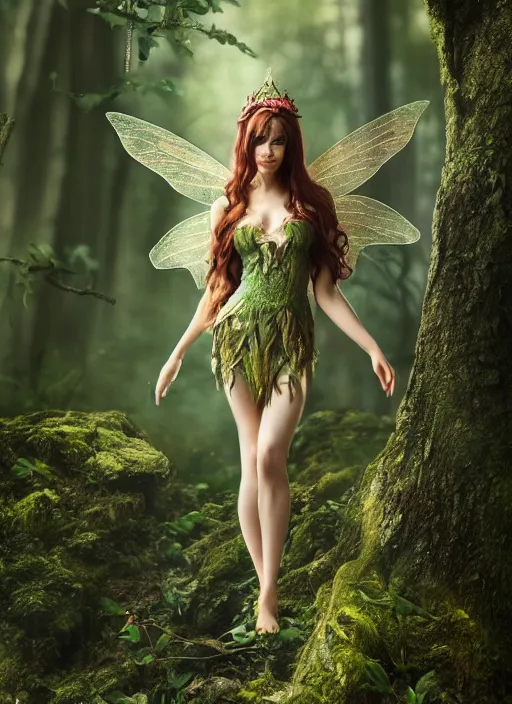 Image similar to beautiful beautiful full body portrait fairy faerie fey fae queen standing in forest highly detailed subtle enchanting alluring magic CGsociety