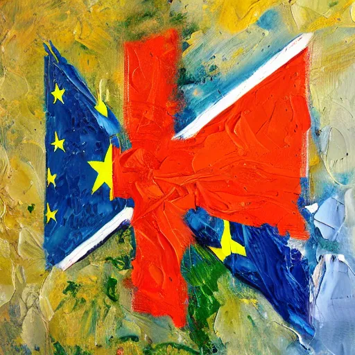 Prompt: an impasto oil painting of the flag of the european union