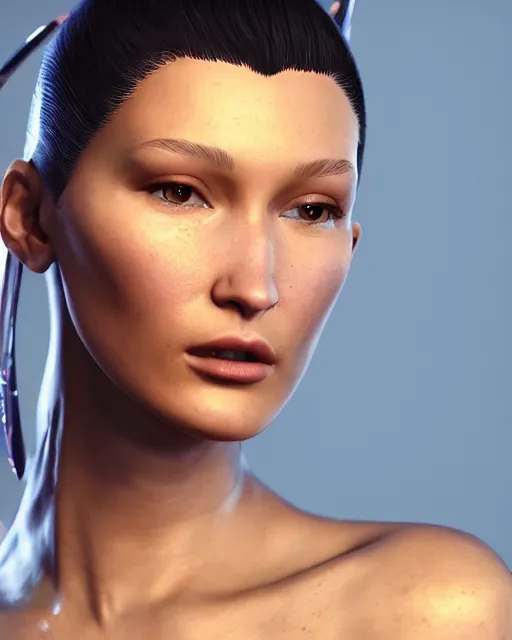 Image similar to a highly detailed metahuman 8 k close up render of bella hadid in style of hieronymus bosch trending on artstation made in unreal engine 4