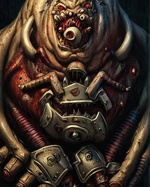 Image similar to roadhog from overwatch, character portrait, portrait, close up, concept art, intricate details, highly detailed, horror poster, horror, vintage horror art, dark, gritty, realistic, terrifying, in the style of michael whelan, and gustave dore