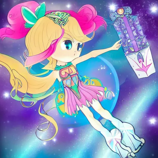 Image similar to atlantean anime magical girl flying with crystal energy rollerskates