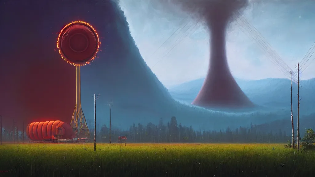 Image similar to Nuclear Nature harmony; by Oswaldo Moncayo; by Simon Stålenhag, oil on canvas; Art Direction by James Cameron; Location: Quito Ecuador 4K, 8K; Ultra-Realistic Depth Shading