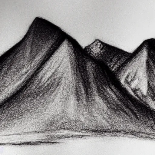 Image similar to charcoal pencil sketch of mountains, lower third, high contrast, black and white