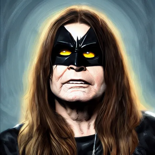 Image similar to portrait of Ozzy Osbourne as batman, highly detailed, artstation, concept art, sharp focus, illustration, art by Carel Fabritius