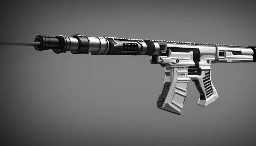 Prompt: extremely detailed ultra realistic side view photo sci fi minimalist coilgun rifle, detailed trigger, chemically propelled, electric, smooth streamline, elegant sleek smooth body, white paint, wires, railgun, chemrail, gauss, smooth utopian design, ultra high quality, octane, cod, destiny, warframe, terminator