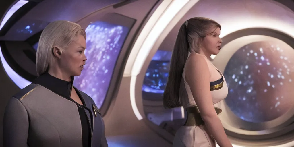 Prompt: Sophia Di Martino is the captain of the starship Enterprise in the new Star Trek movie