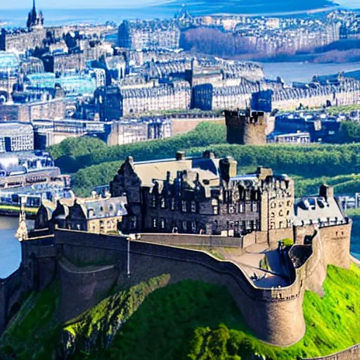 Image similar to aerial photo of edinburgh castle with a background of open ocean background