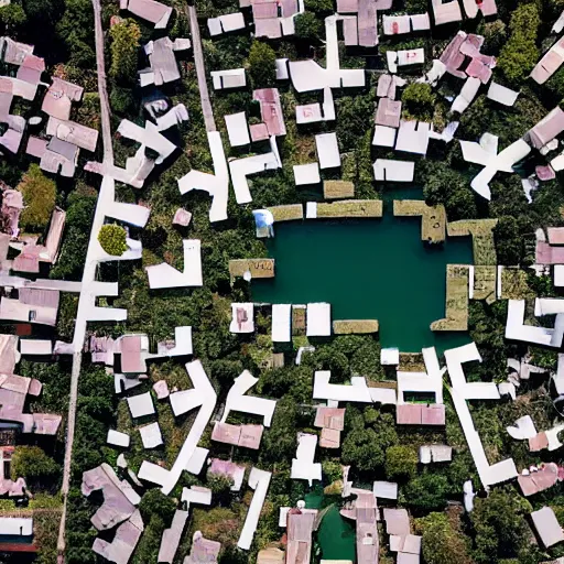 Image similar to satellite photo of a houses in the shape of a question mark